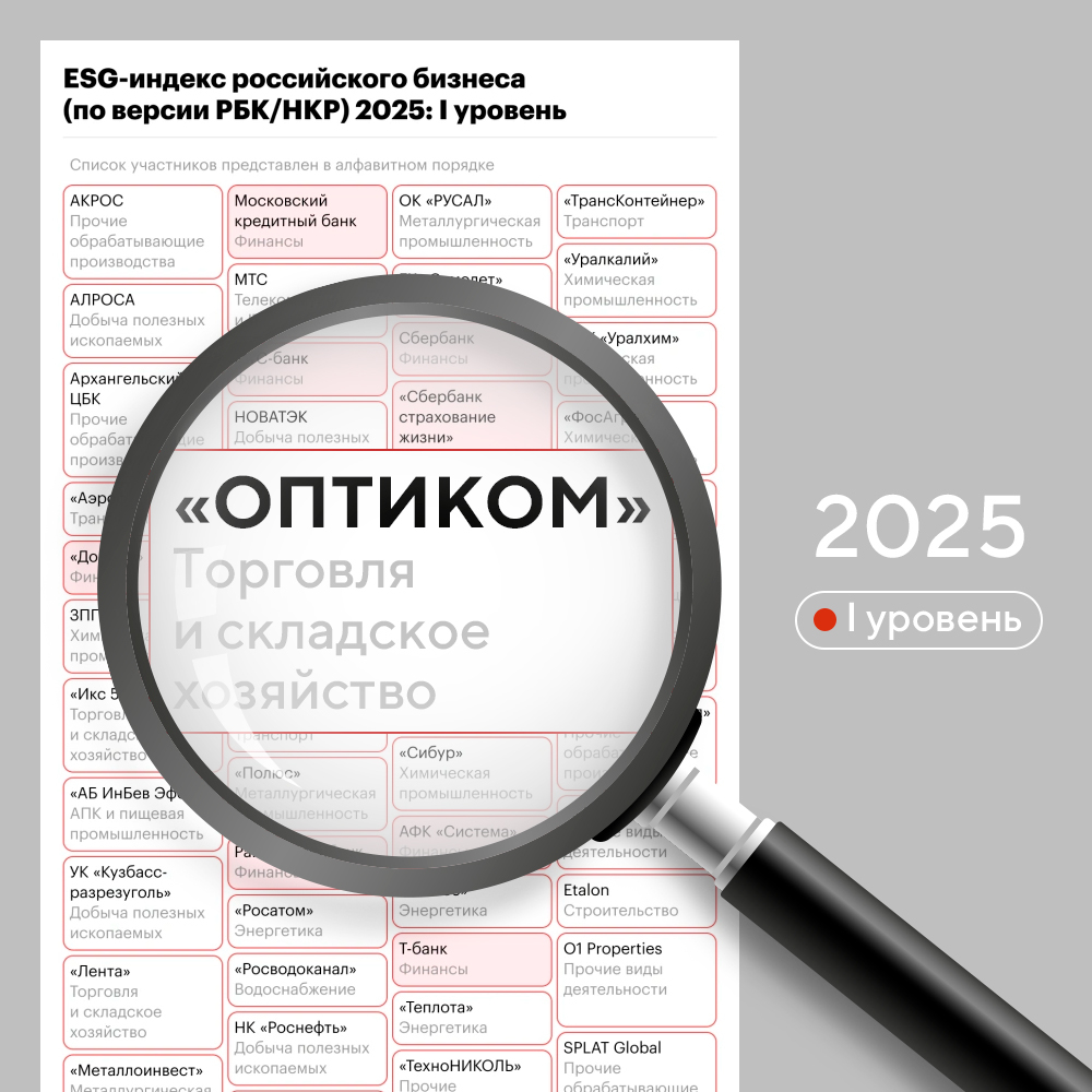 «ОПТИКОМ» получил наивысший уровень ESG-индекса от РБК и агентства НКР
